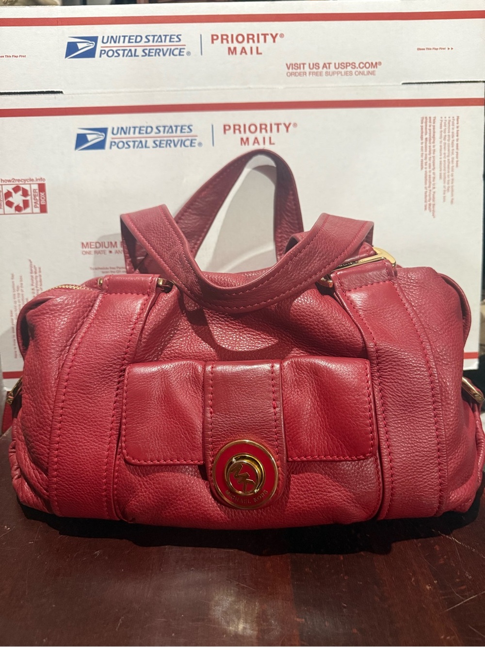 Michael Kors Women's Red Leather Satchel Handbag